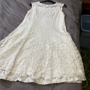 White Lace Sleeveless A-Line Dress